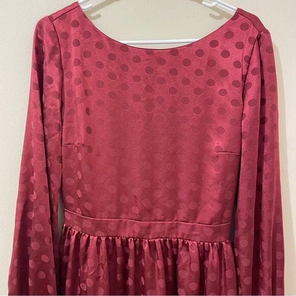 ModCloth Red Two-Tone Modest Satin Polka Dot Dress  Knee-Length Size Medium - Picture 6 of 10